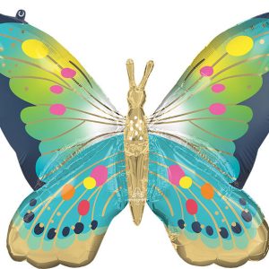 30" Vibrant Blue Satin Butterfly Flutters Super Shape Foil Balloon